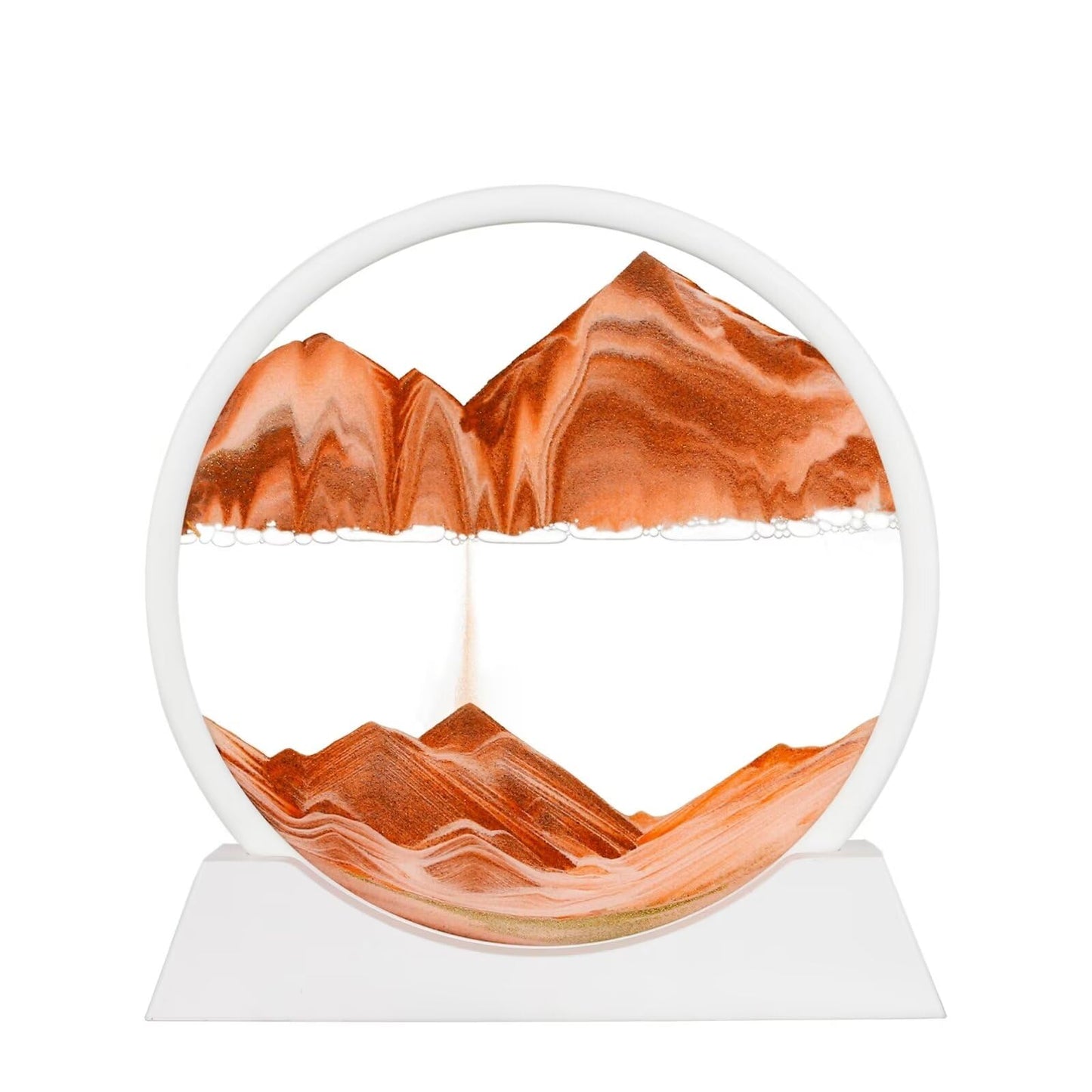 BGFJYUK Moving Sand Art Picture in Motion Round Glass 3D Deep Sea Sandscapes with Display Flowing Sand Frame for Relaxing Desktop Home Office Work Décor for Kids Adults (White Frame Orange7inch)