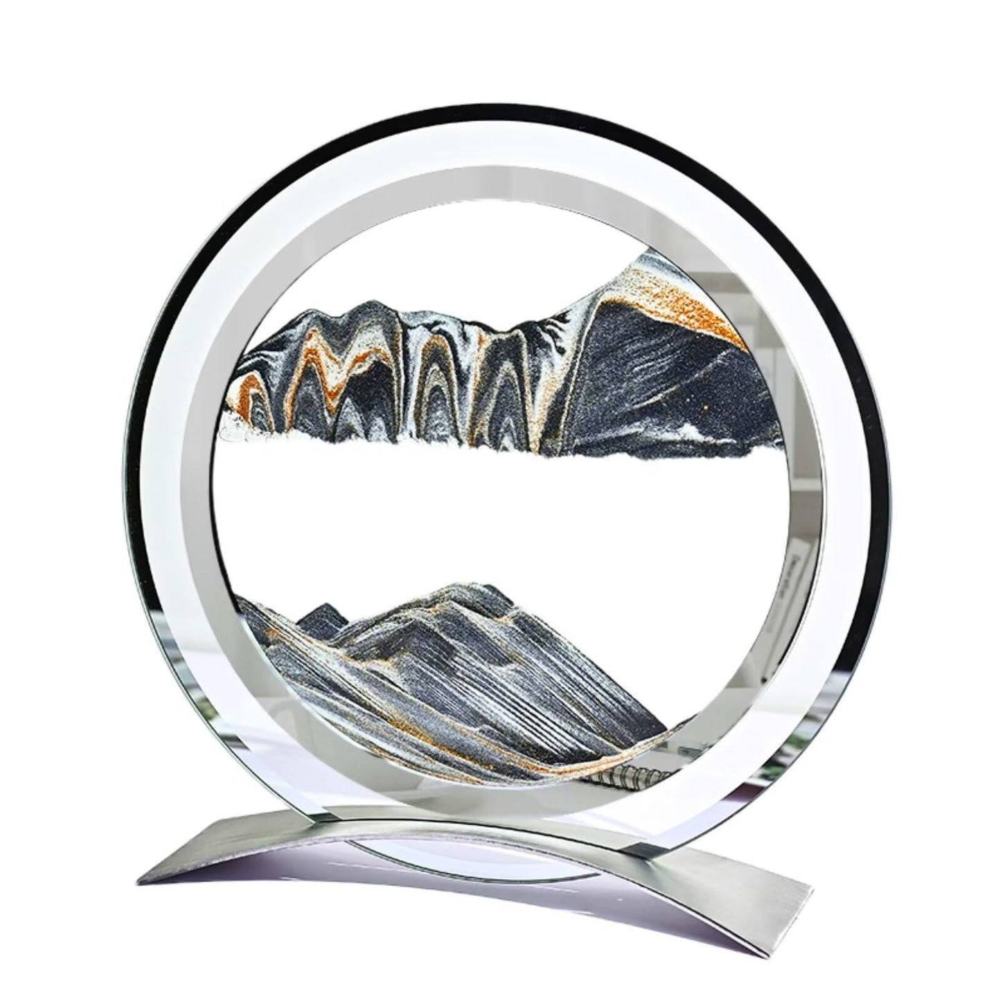 BGFJYUK Moving Sand Art Picture in Motion Round Glass 3D Deep Sea Sandscapes with Display Flowing Sand Frame for Relaxing Desktop Home Office Work Décor for Kids Adults (Black)