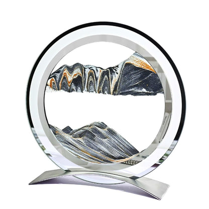 BGFJYUK Moving Sand Art Picture in Motion Round Glass 3D Deep Sea Sandscapes with Display Flowing Sand Frame for Relaxing Desktop Home Office Work Décor for Kids Adults (Black)