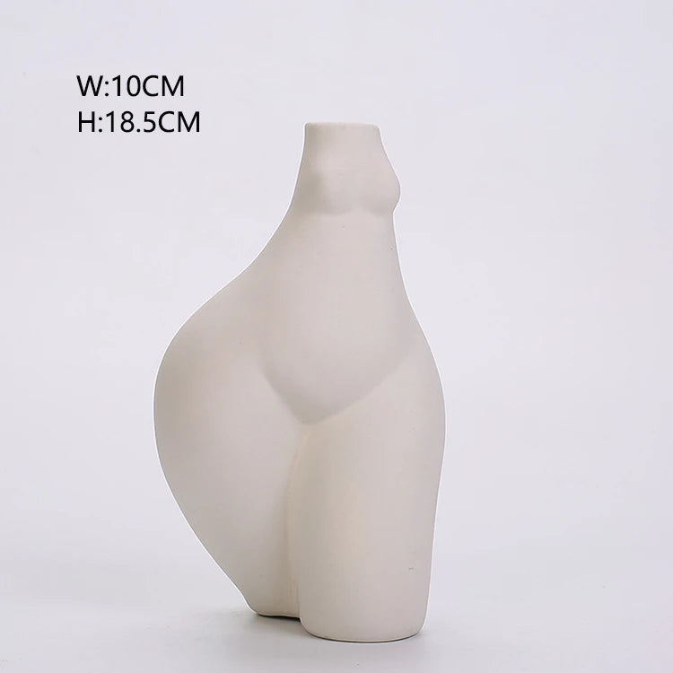 Home Ornaments Female Body Home Decoration Ceramic Vases Sculpture Art Vase of White Flowers