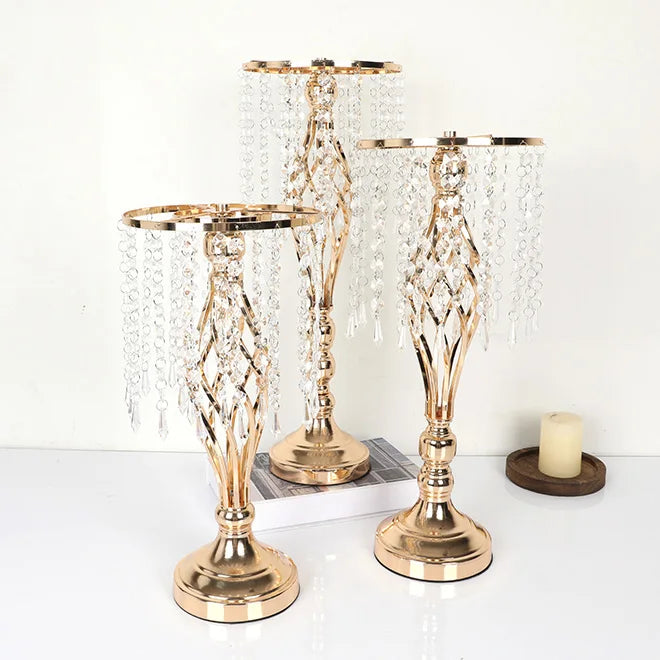 HOT Wedding Flower Stand Metal Flower Vases Crystal Flower Stand Wedding Centerpieces for Tables Party Dinner Hotel Decoration