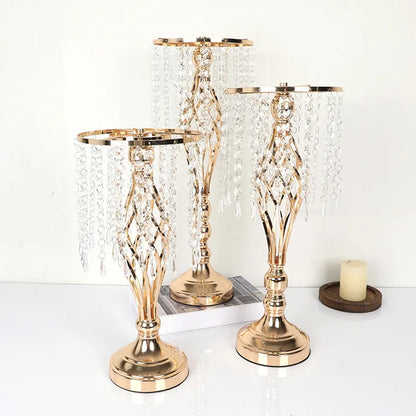 HOT Wedding Flower Stand Metal Flower Vases Crystal Flower Stand Wedding Centerpieces for Tables Party Dinner Hotel Decoration