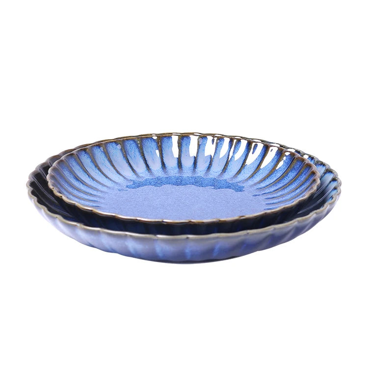 FENN Luxury 10 Inch Flambed Glaze Ceramic Plate Set of 6 Round Curve Unique Ceramic Dinner Plate for Wedding Dining