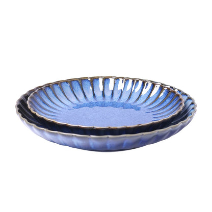 FENN Luxury 10 Inch Flambed Glaze Ceramic Plate Set of 6 Round Curve Unique Ceramic Dinner Plate for Wedding Dining
