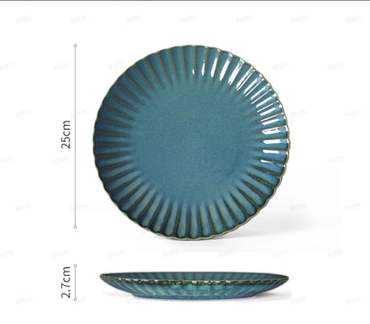 FENN Luxury 10 Inch Flambed Glaze Ceramic Plate Set of 6 Round Curve Unique Ceramic Dinner Plate for Wedding Dining