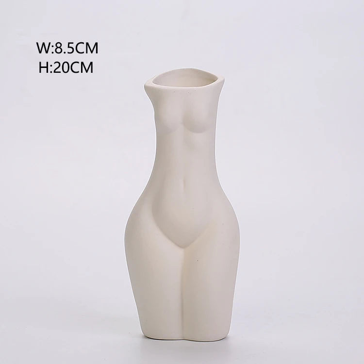 Home Ornaments Female Body Home Decoration Ceramic Vases Sculpture Art Vase of White Flowers