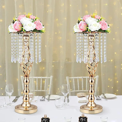 HOT Wedding Flower Stand Metal Flower Vases Crystal Flower Stand Wedding Centerpieces for Tables Party Dinner Hotel Decoration