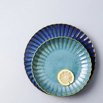 FENN Luxury 10 Inch Flambed Glaze Ceramic Plate Set of 6 Round Curve Unique Ceramic Dinner Plate for Wedding Dining