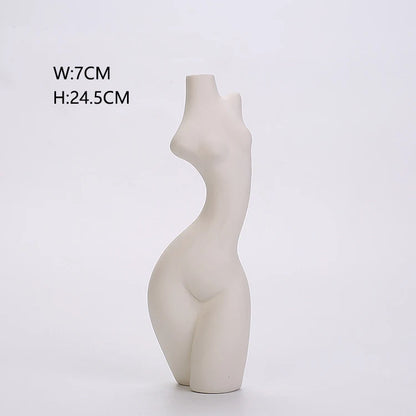 Home Ornaments Female Body Home Decoration Ceramic Vases Sculpture Art Vase of White Flowers
