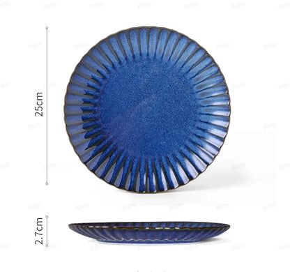 FENN Luxury 10 Inch Flambed Glaze Ceramic Plate Set of 6 Round Curve Unique Ceramic Dinner Plate for Wedding Dining