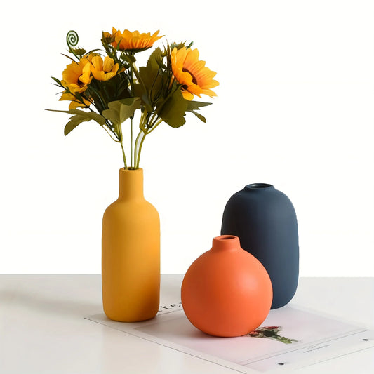 3pcs Modern Bohemian Minimalist Ceramic Vases Multi-Color Decorative Round Vases for Living Room Shelves Table Tops Bookcases
