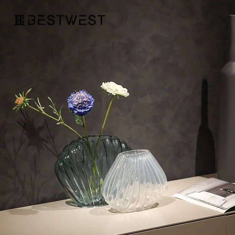 Light Luxury Glass Wedding Flower Vases Clear Vasi Vetro High Quality Hydroponics Glass Shell Vase Home Desk Decor