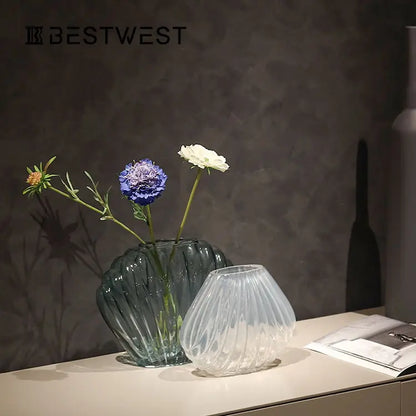 Light Luxury Glass Wedding Flower Vases Clear Vasi Vetro High Quality Hydroponics Glass Shell Vase Home Desk Decor