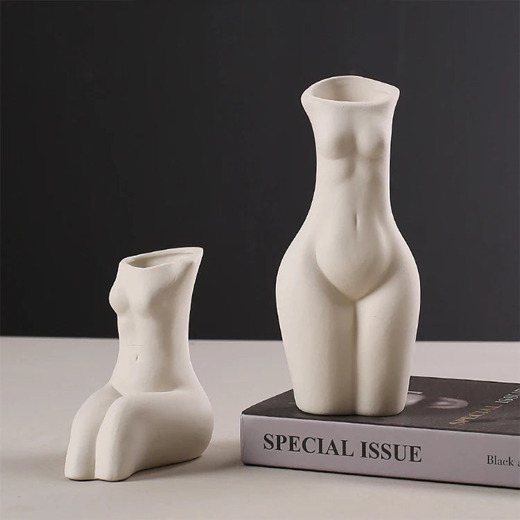 Home Ornaments Female Body Home Decoration Ceramic Vases Sculpture Art Vase of White Flowers