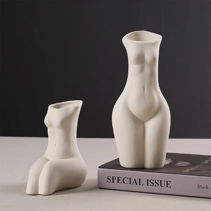 Home Ornaments Female Body Home Decoration Ceramic Vases Sculpture Art Vase of White Flowers