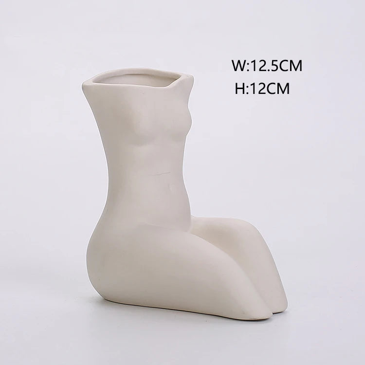 Home Ornaments Female Body Home Decoration Ceramic Vases Sculpture Art Vase of White Flowers