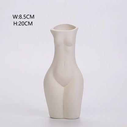 Home Ornaments Female Body Home Decoration Ceramic Vases Sculpture Art Vase of White Flowers