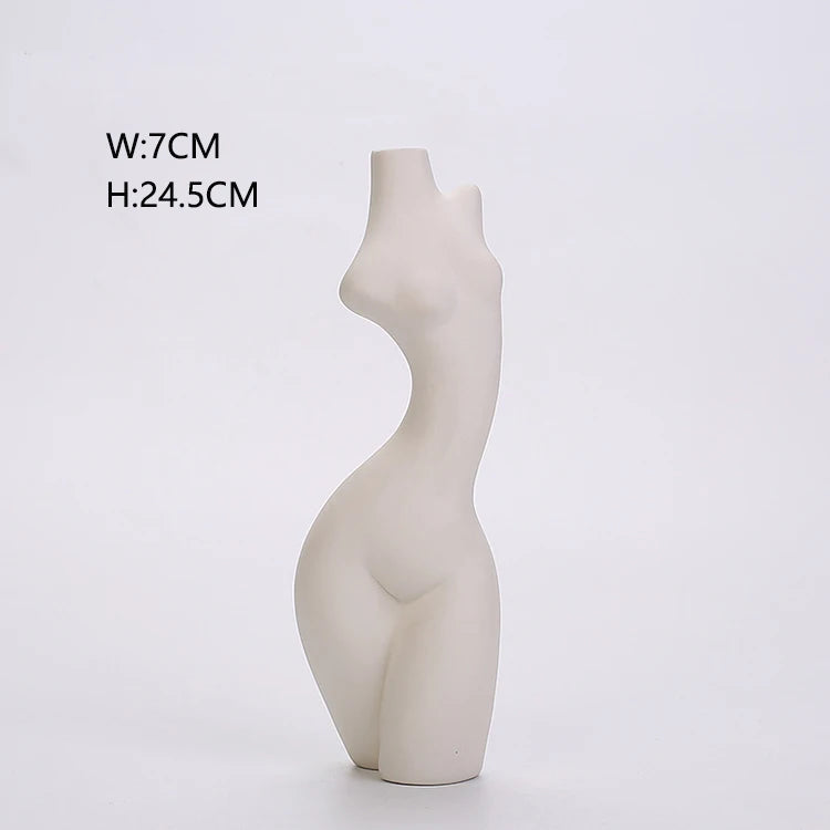 Home Ornaments Female Body Home Decoration Ceramic Vases Sculpture Art Vase of White Flowers
