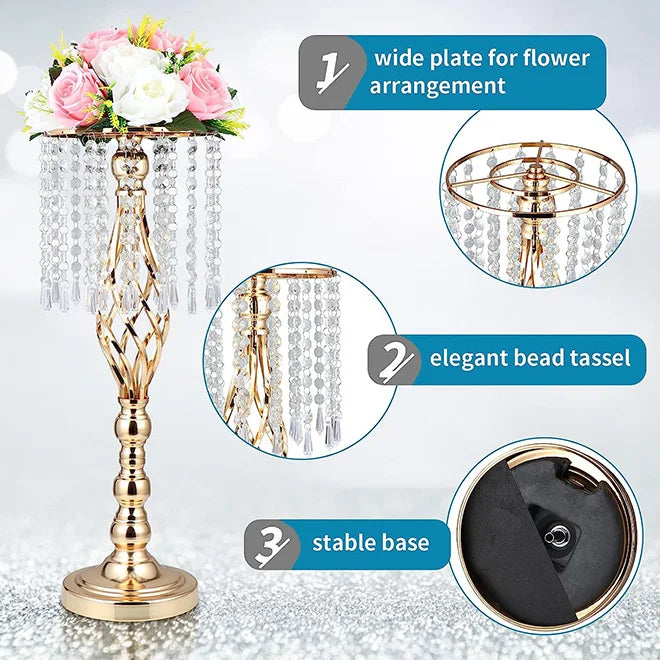 HOT Wedding Flower Stand Metal Flower Vases Crystal Flower Stand Wedding Centerpieces for Tables Party Dinner Hotel Decoration