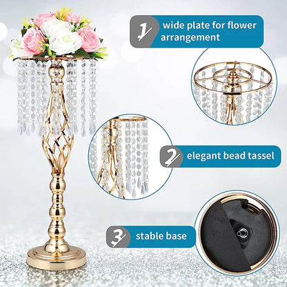 HOT Wedding Flower Stand Metal Flower Vases Crystal Flower Stand Wedding Centerpieces for Tables Party Dinner Hotel Decoration