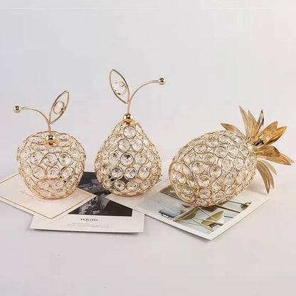 Creative Crystal Apple Ornaments Bling Rhinestone Pineapple Shape Miniatures Snow Pear Crafts Home Decoration Photography Props